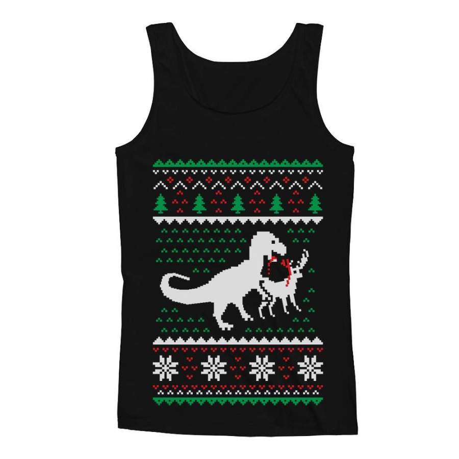 Ugly Christmas Sweater T-Rex VS Reindeer Funny Gift Men’s Tank Top