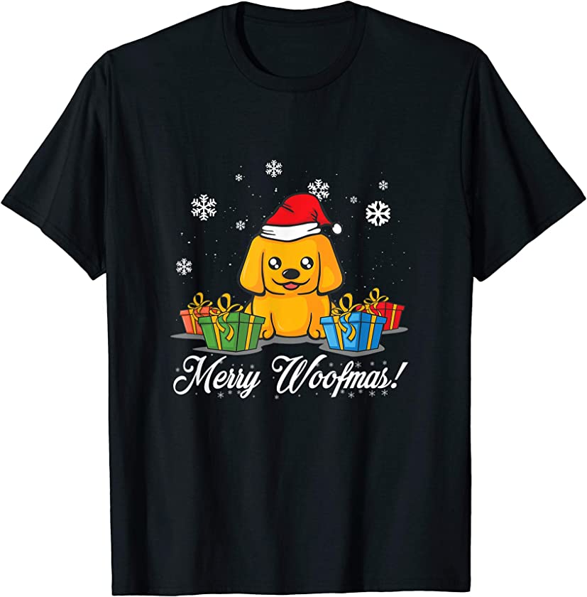 Cute Retriever Puppy Merry Woofmas Christmas Gift Dog Lovers T-Shirt