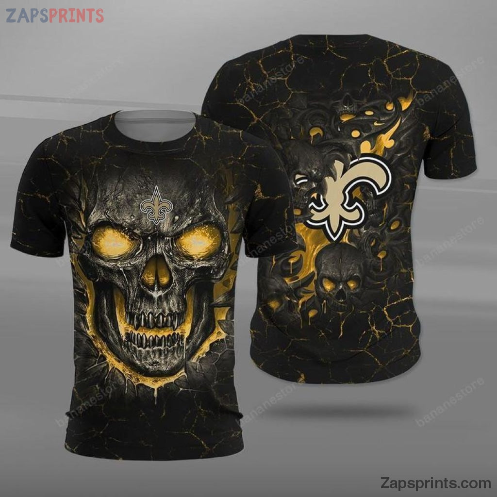 New Orleans Saints Skull 3 D Classic T Shirt V3 Gift For Fan Football Lovers