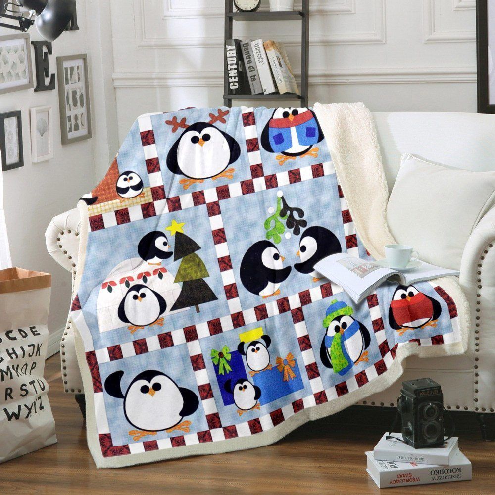 Penguin Sherpa Fleece Blanket Koap