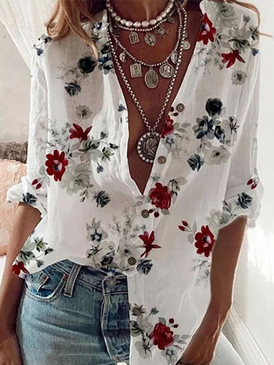 Floral Print Long Sleeve Buttoned Shirt