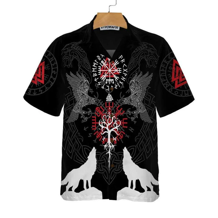 Viking Raven And Wolf White Silhouette Hawaii Shirt Ha103205