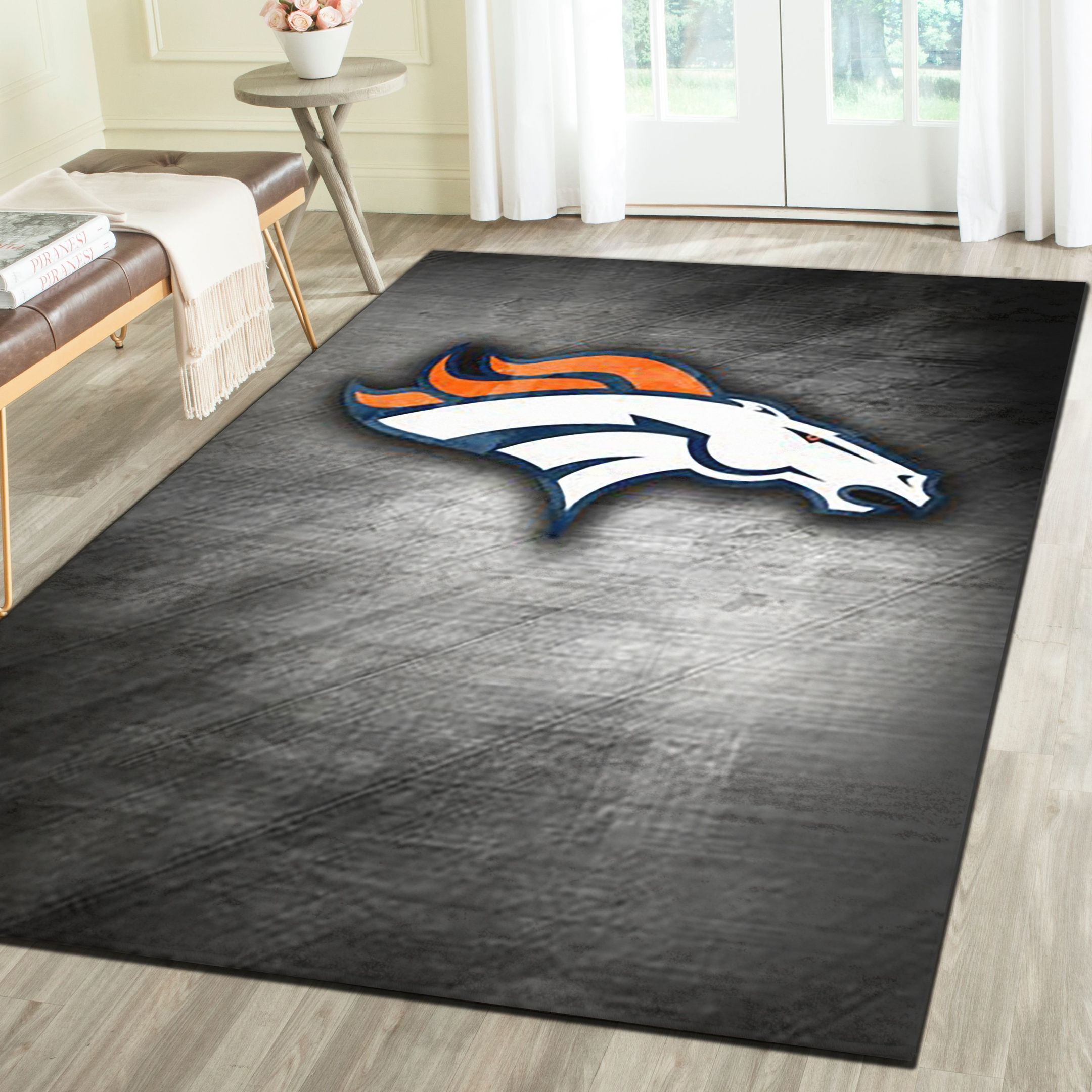 Denver Broncos Area Rugs, Football Team Living Room Carpet, Sports Floor Mat Home Decor