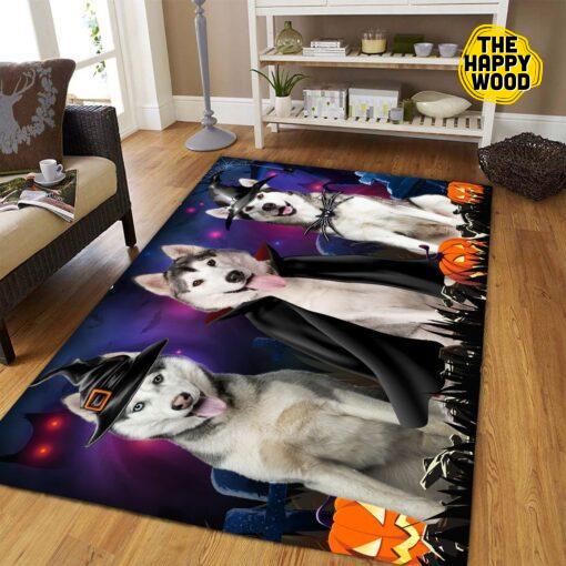 Siberian Husky Purple Halloween Rectangle Carpet Rug