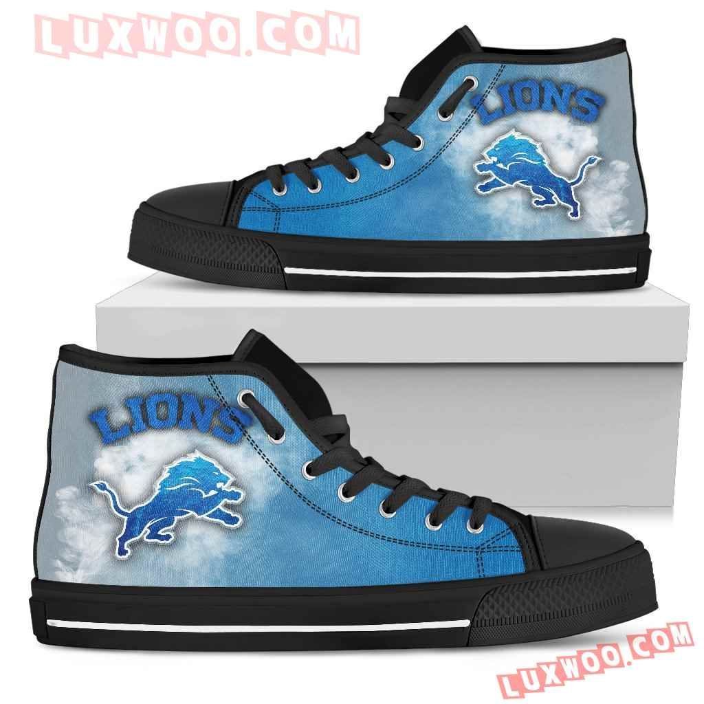 White Smoke Vintage Detroit Lions High Top Shoes Sport Sneakers