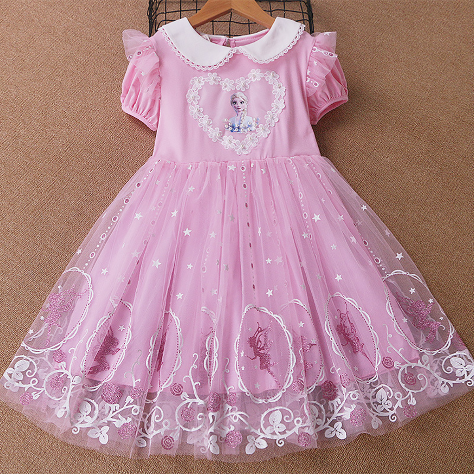 Summer Toddler Girls Outfits Cinderella Lace Mesh Short Sleeve Dresses Party Costume Little Children Birthday Pretty Clothes alx