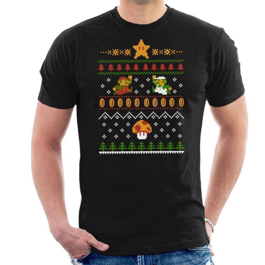 Super Mario Christmas Knit Pattern Men’s T-Shirt