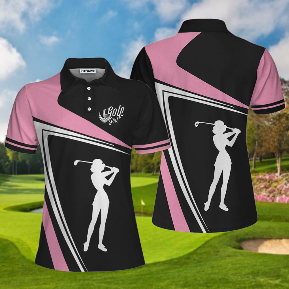 Golf Girl Black White And Pink Short Sleeve Women Polo Shirt, Best Golf Gift For Women Coolspod