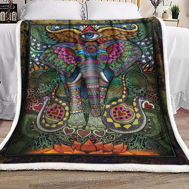 Hippie Elephant DD2310174F Sherpa Fleece Blanket