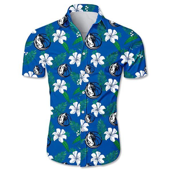 NBA Dallas Mavericks White Blue Hibiscus Flowers New Design Hawaiian Shirt