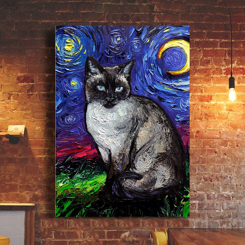 Siamese Cat Starry Night Poster Print Van Gogh Art Wall Poster For Room ...