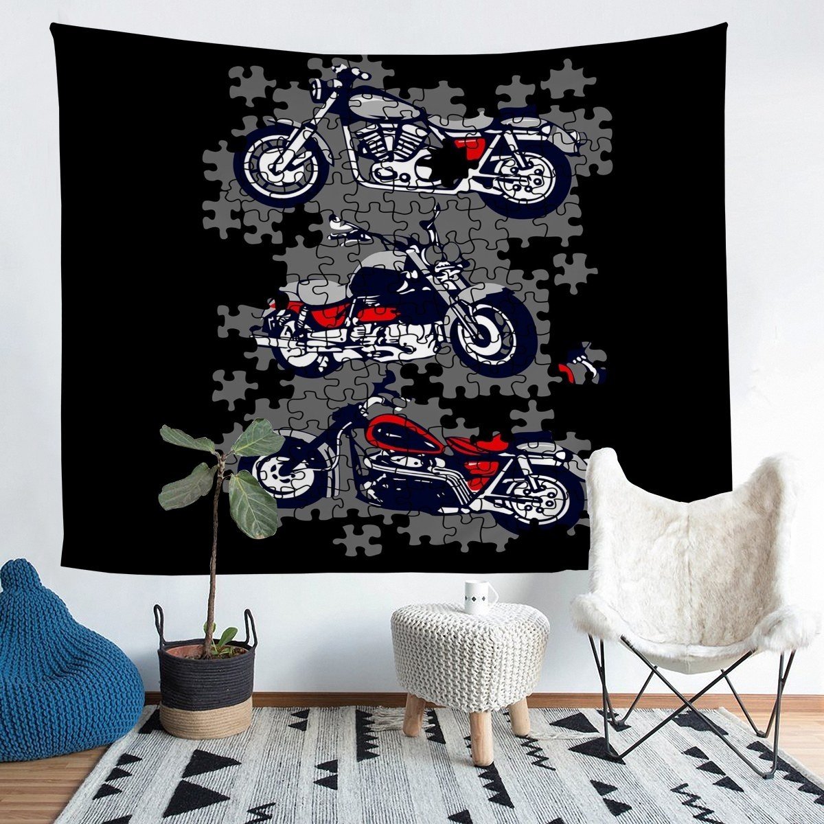 Motocross Printed Wall Blanket Boys Motorcycle Pattern Design Tapestry Teens Motorbike Illustration Wall Hanging for Kids Men Geometry Puzzle Decor Wall Art  Bedding Throw Blanket
