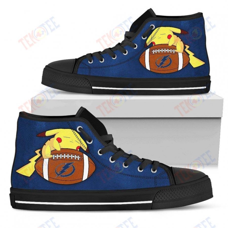 Mens Womens Tampa Bay Lightning High Top Shoes Unique Pikachu Laying On Balltop Quality TMT311