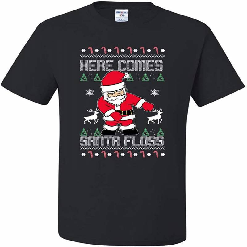 Ugly Christmas T-shirt Here Comes Santa Floss Men’s Tee Shir