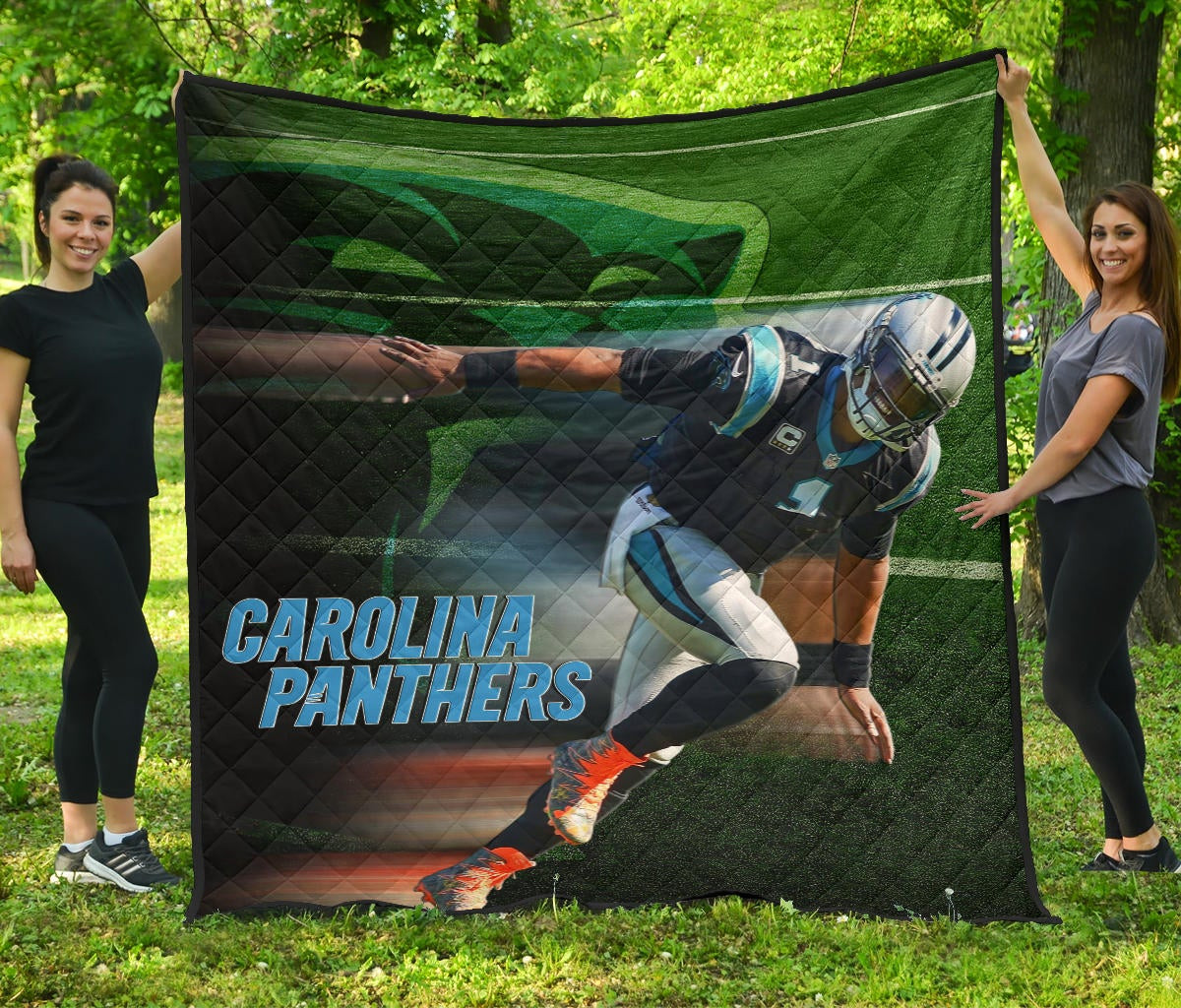 Carolina Panthers American Football Cam Newton Running Lightning Speed Premium Quilt Blanket