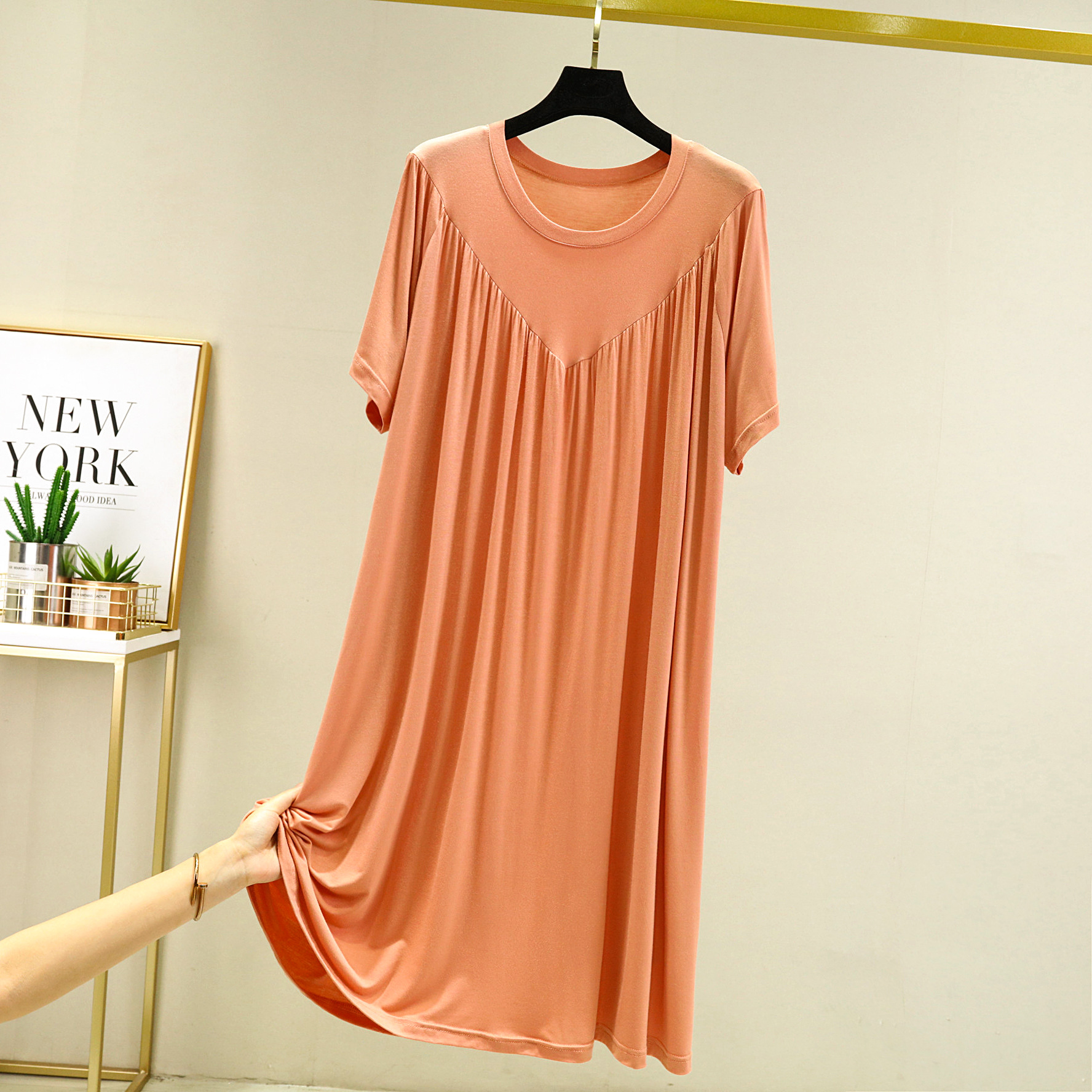 Summer Nightgowns Women New Short-Sleeved Dress Female Korean Loose V-Shaped Long Nightdress Modal Bottoming Night Shirt alx