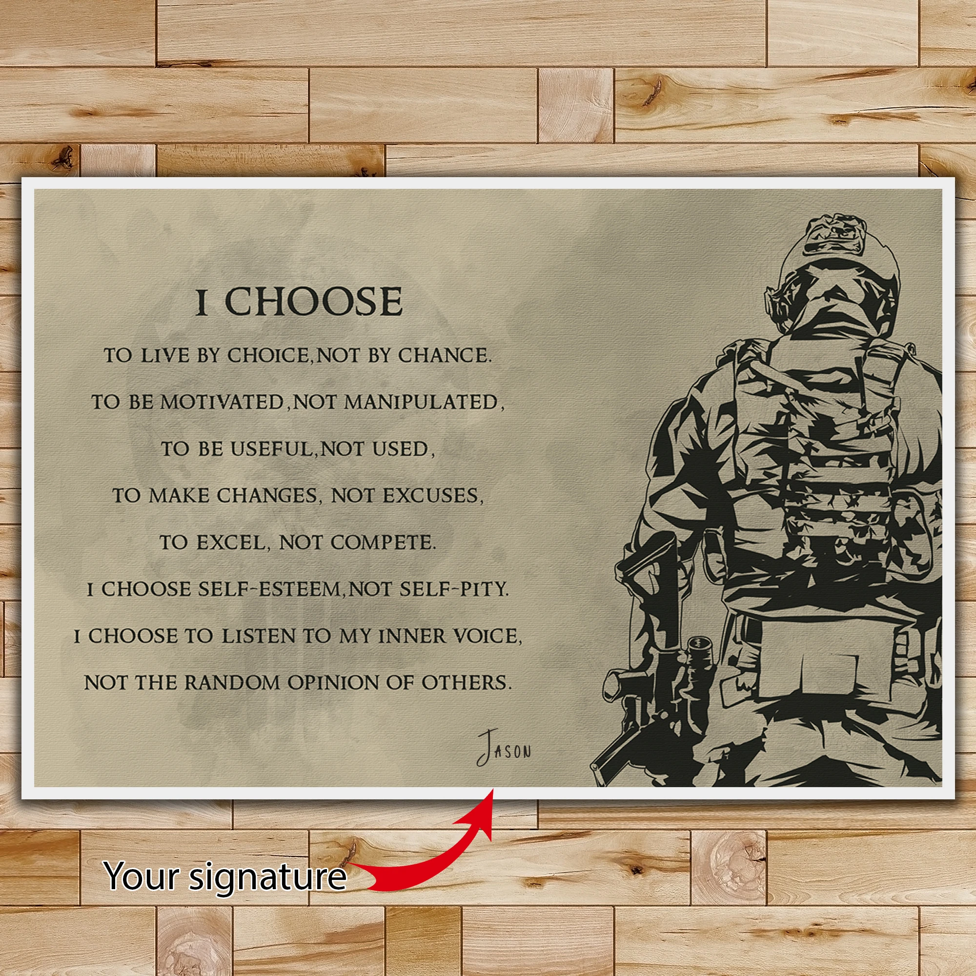 Personalized, Customize Your Signature I Choose Poster | Soldier Silhouette Vintage Poster