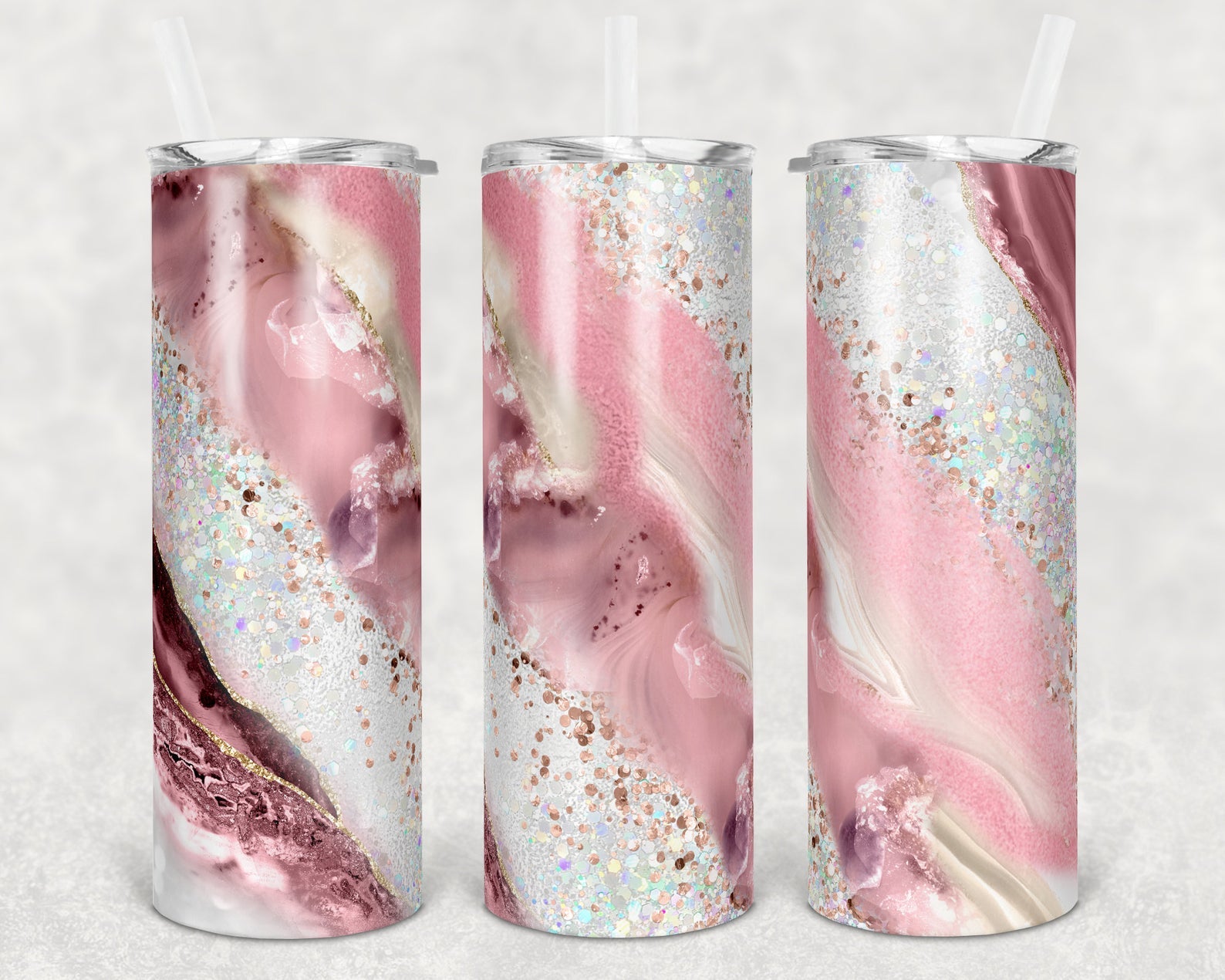 White Glitter Blush Agate 20Oz Skinny Tumbler