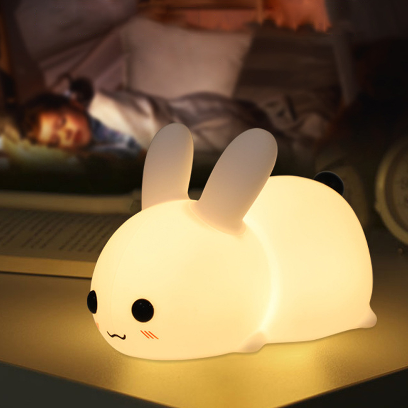 Touch Rabbit Night Lights Silicone Dimmable USB Rechargeable Lamps For Children Baby Gifts Cartoon Cute Bunny Night Lamp alx