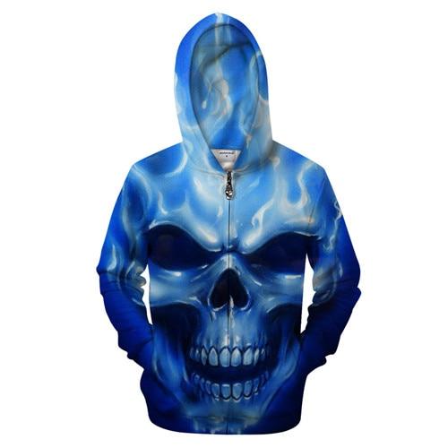 Flaming Blue Skull Zip-up Hoodie