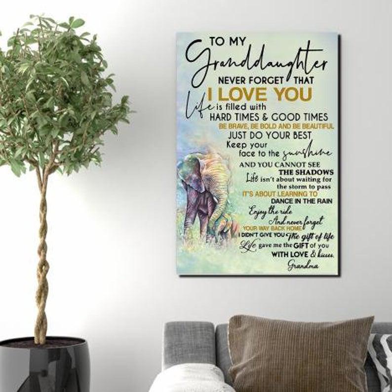 To My Granddaughter Never Forget Elephant Canvas