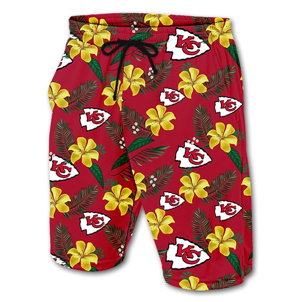 Kansas City Chiefs Leaf Floral Pattern Hawaii Summer Shorts Men In Red Ha50814