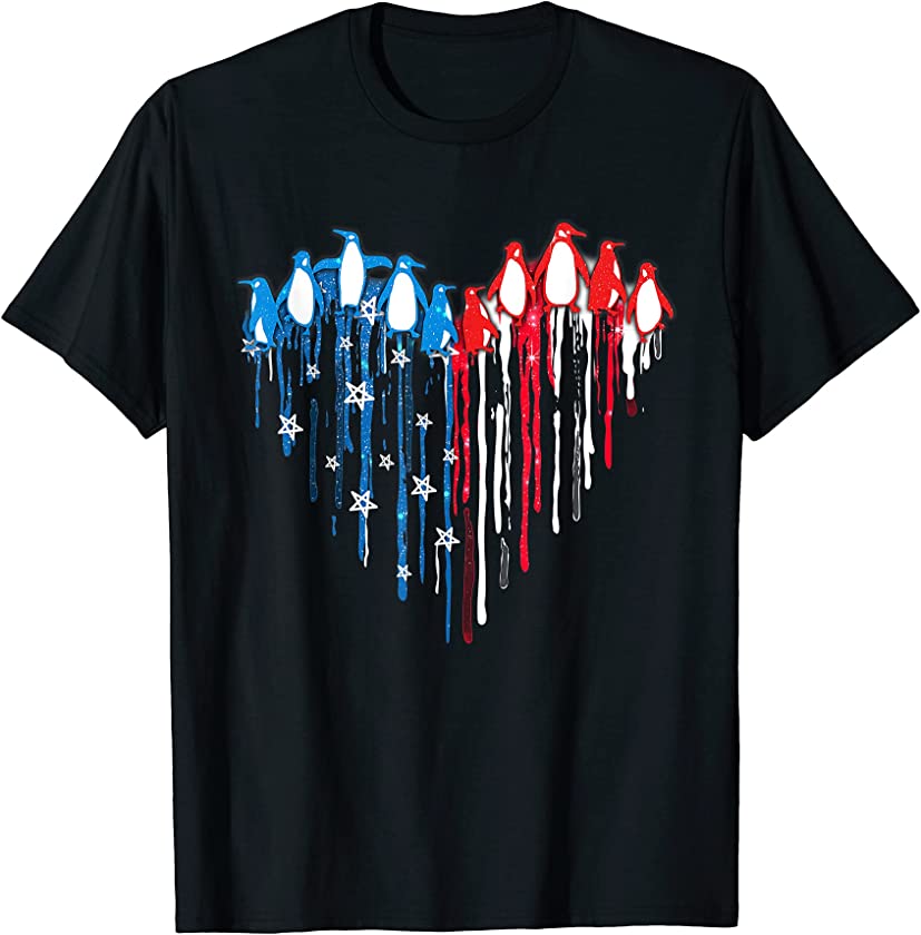 Penguin Heart America USA Flag 4th Of July Patriotic Animals T-Shirt