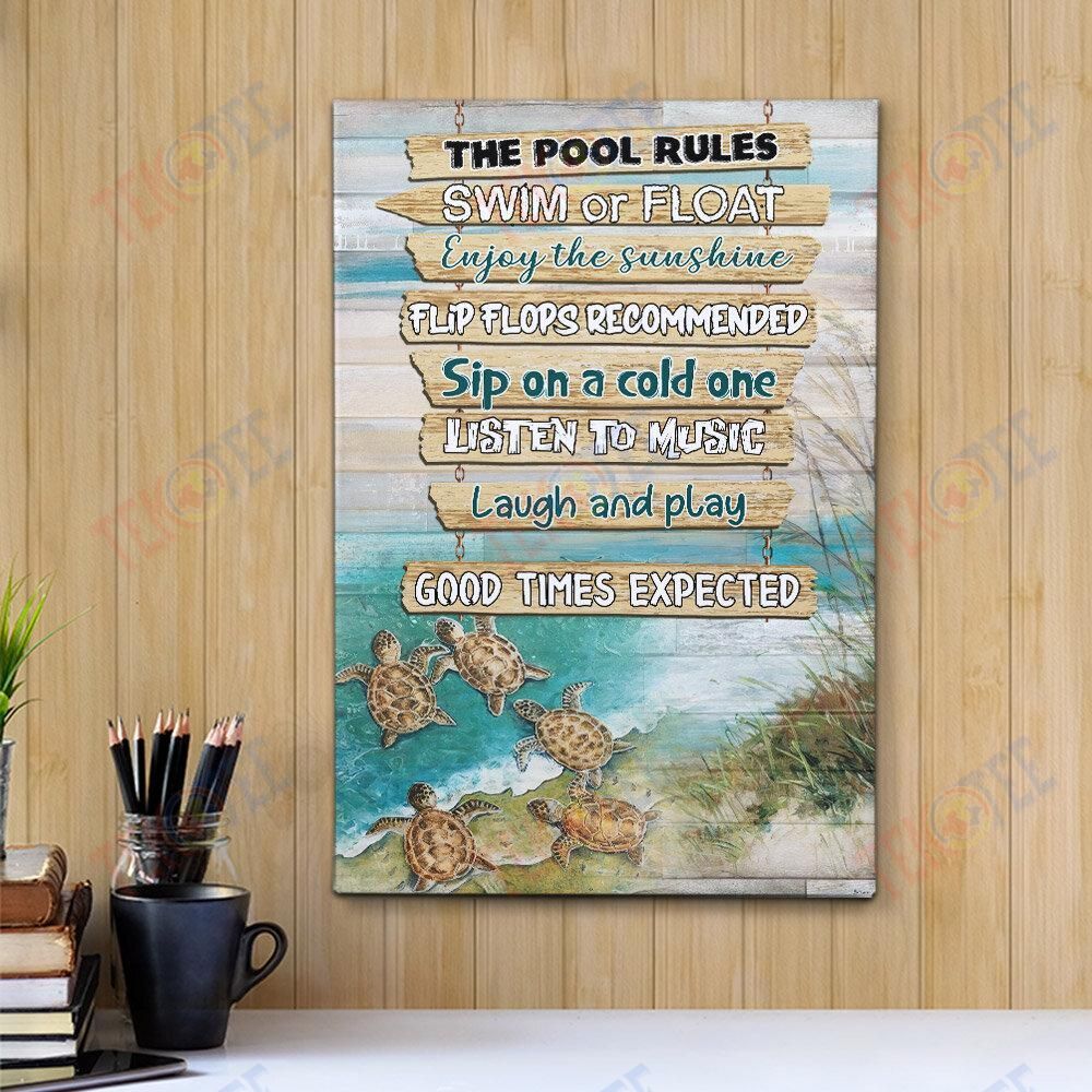 Canvas Painting Bestieship The Pool Rules Swim Or Float. Turtle Summer Canvas Wall Art Stunning Ready To Hang Canvas Wall Art