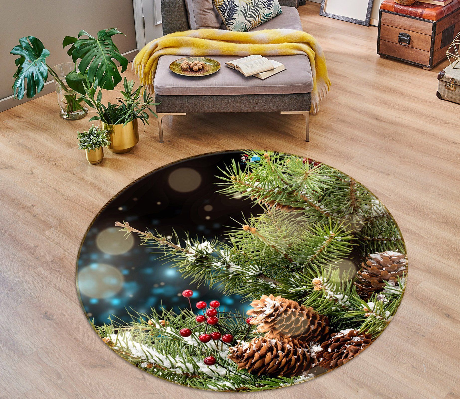 3D Branches Pineta 54196 Christmas Round Rug – Round Carpet Home Decor Xmas