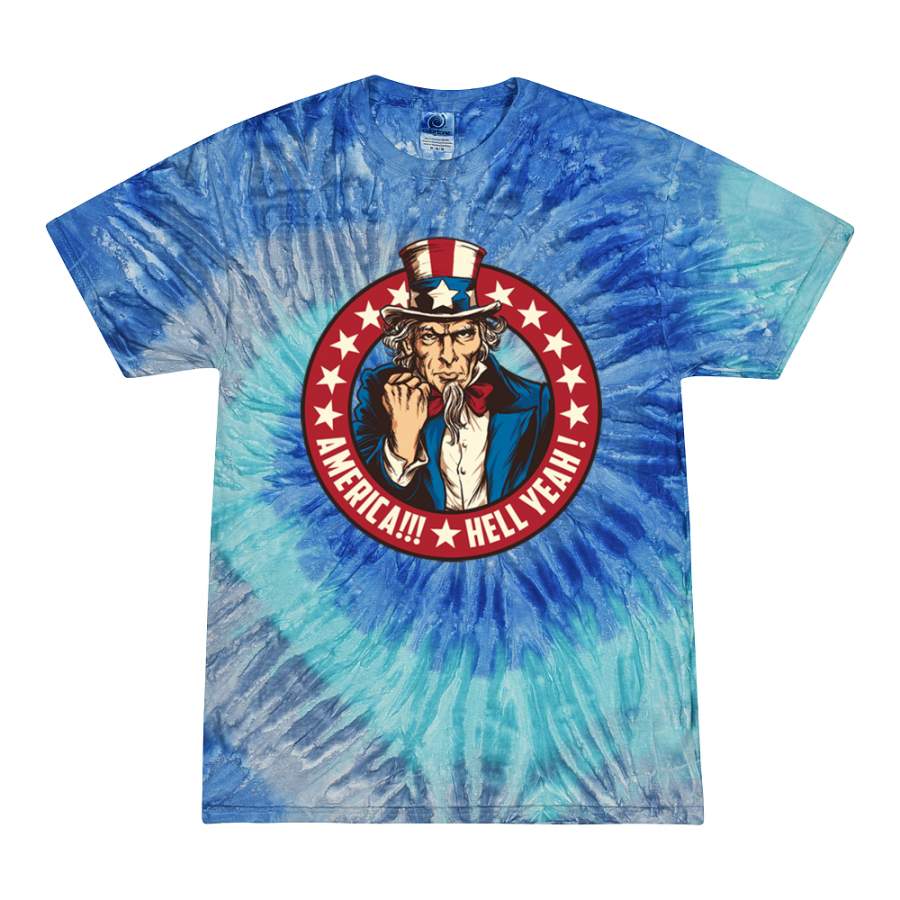 America Hell Yeah! Vintage Uncle Sam Logo USA Pride Americana / American Pride Tie-Dye T-Shirt