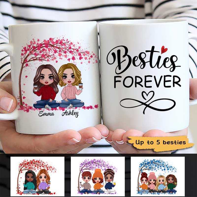 Doll Girls Sitting Under Tree Gift For Besties Sisters Siblings Personalized Mug