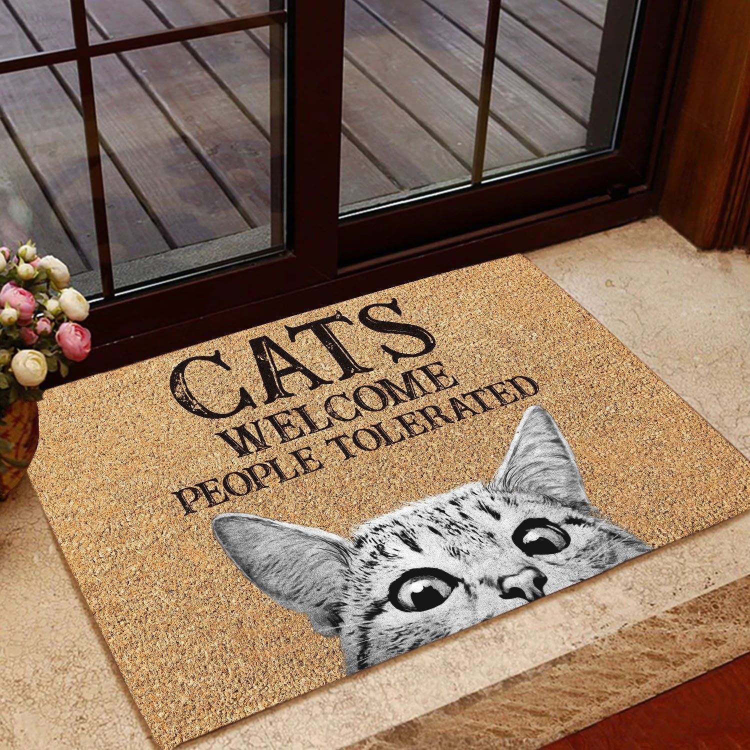 Cats Welcome People Tolerated Coir Pattern All Over Printing Doormat