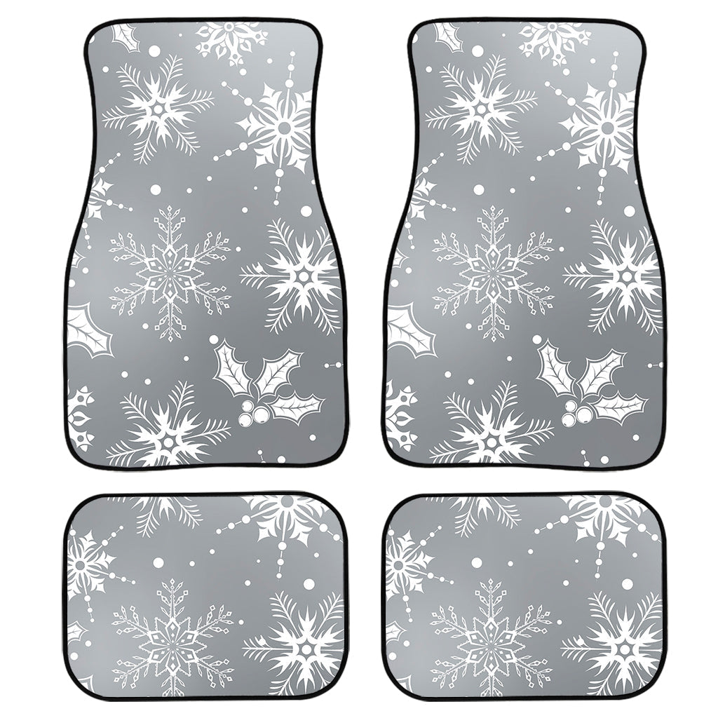 Silver And White Snowflake Pattern Print Front And Back Car Floor Mats, Front Car Mat