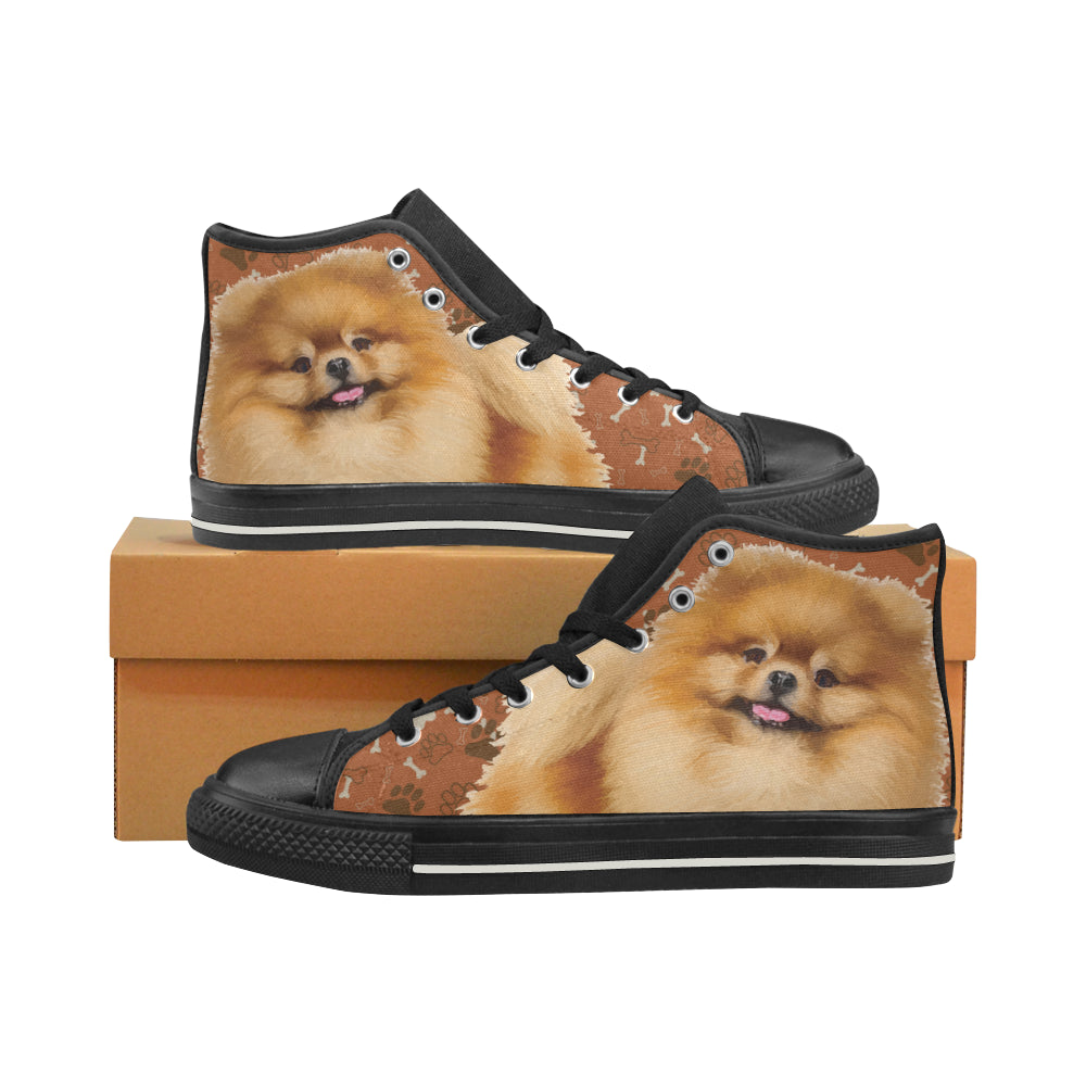 Pomeranian Dog Black High Top Canvas Shoes for Kid