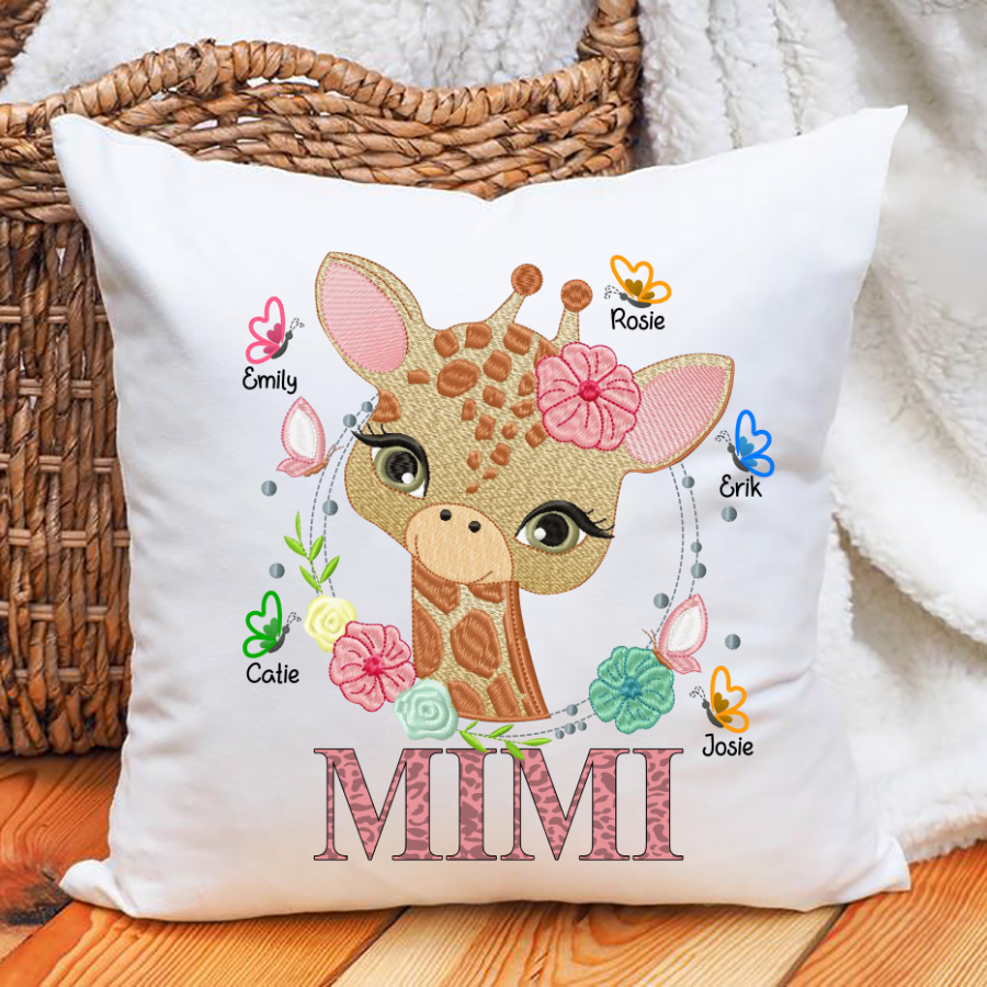 Mimi And Grandkids Giraffe Butterfly Indoor Pillow