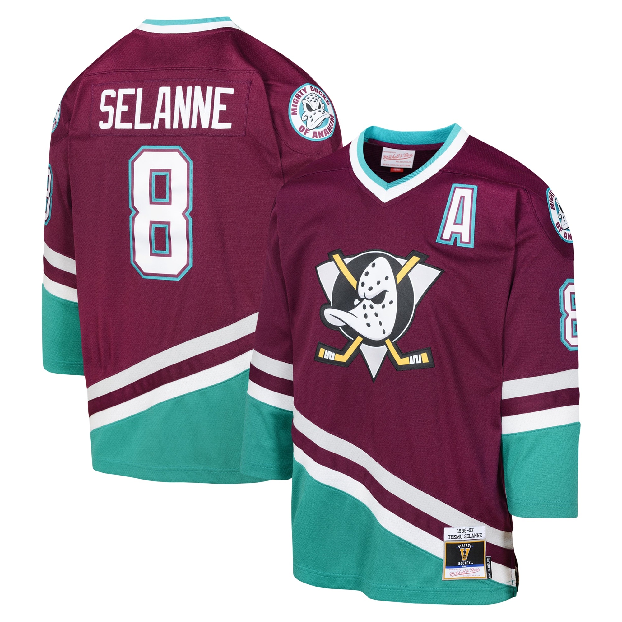 Teemu Selanne Anaheim Ducks Mitchell & Ness Youth 1996 Blue Line Player Jersey – Maroon