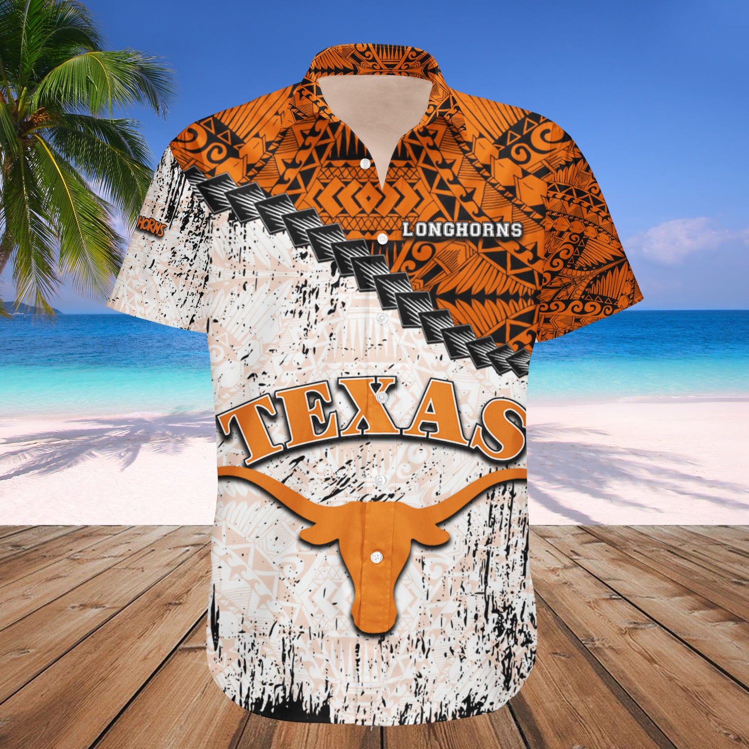 Texas Longhorns Hawaii Shirt Grunge Polynesian Tattoo – NCCA