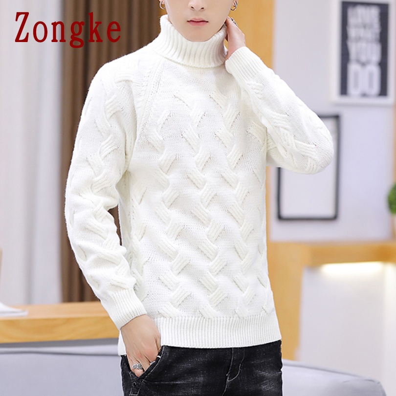 Zongke Casual White Turtleneck Men Clothes Winter Sweater Men Coats Solid Pullover Mens Turtleneck M-2XL 2022 Autumn New Arrival alx