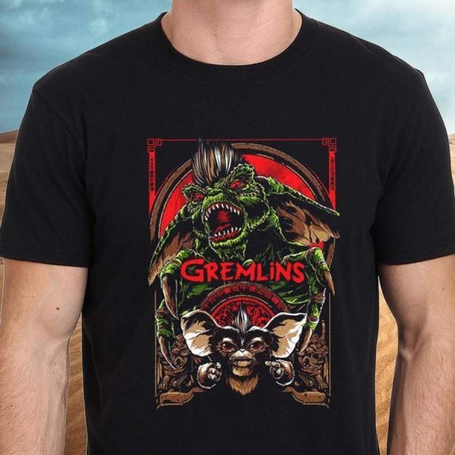 Gremlins Vintage Movie Poster Art Men’s Black  Summer Short Sleeves Cotton T-shirt