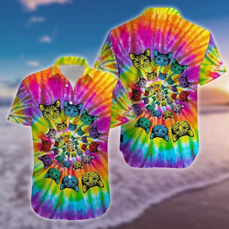 Felacia Awesome Cat Tie Dye Hawaiian Ha80042