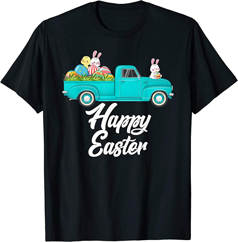 Vintage Easter Truck Bunny Eggs – Red Truck With Egg Hunting T-Shirt