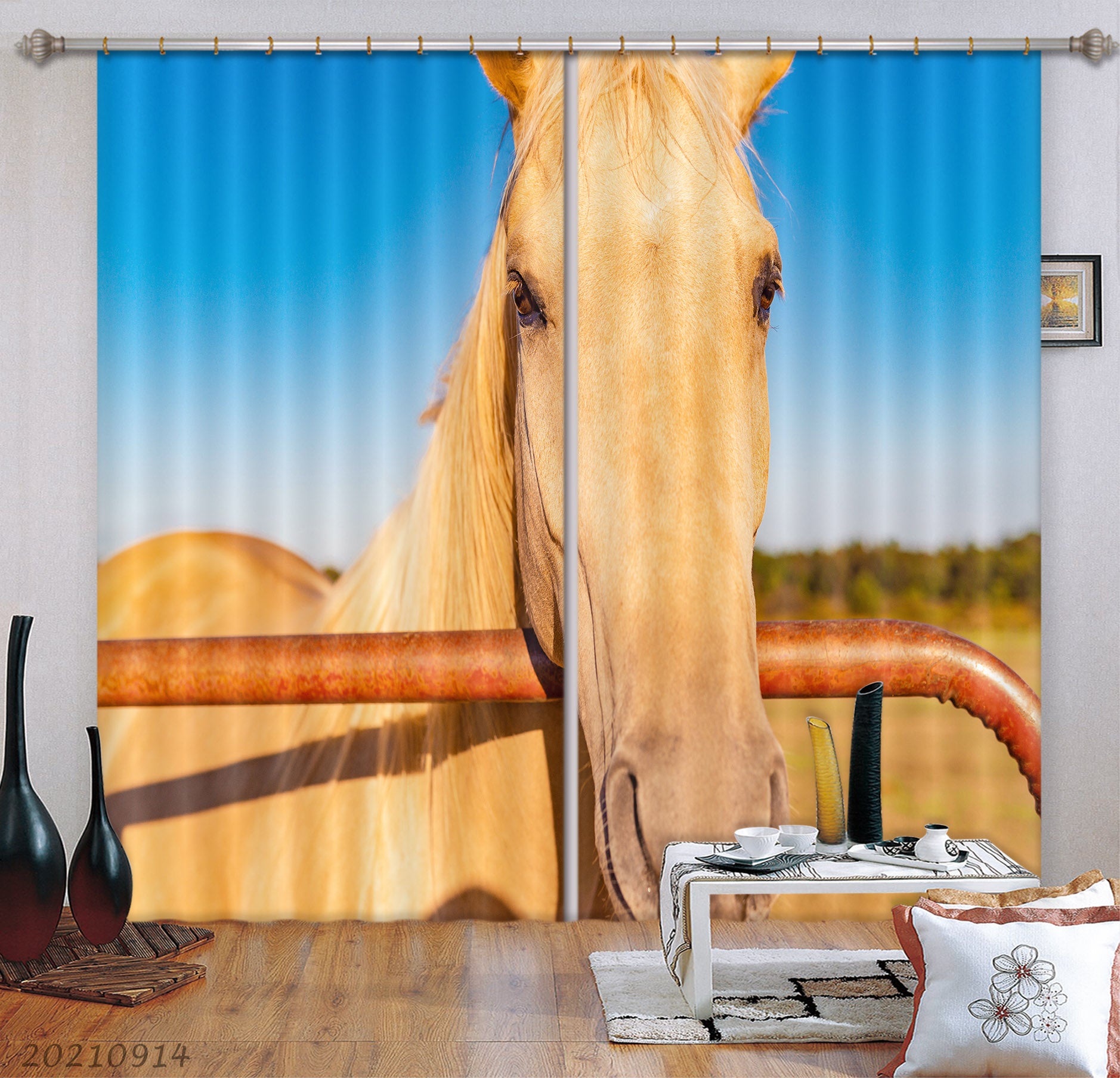 3D Blue Sky Animal Horse Curtains And Drapes Lqh 244