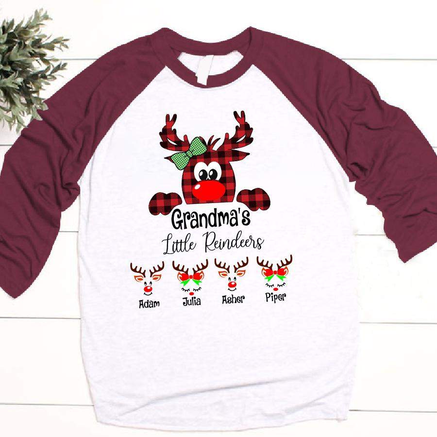 Grandma’s Little Reindeer – Christmas | Personalized Baseball T-shirt