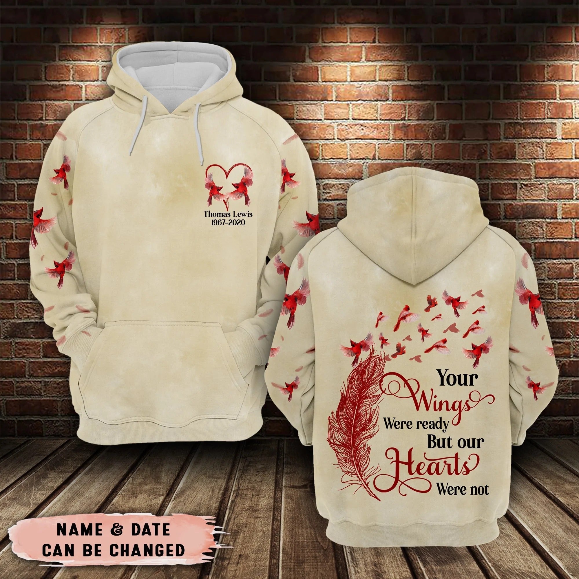 Cardinal Your Wings Were Ready – Personalized All Over Print Hoodie, Sympathy Gift, Cardinal Memorial Shirt