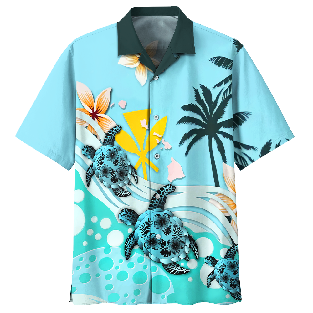 Turtle Hawaiian Shirt, Short Blue