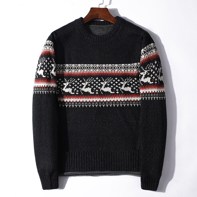 Winter Sweater Male Clothing Thick Fleece Wool Men’s Jumpers Pullover Coats Jacquard deer christmas Knitted Sweater Men alx