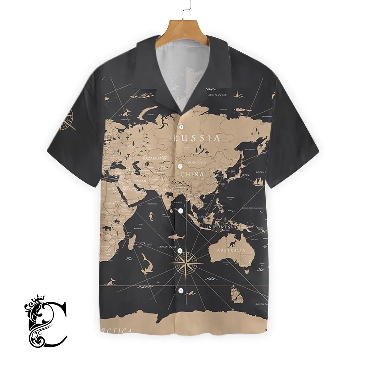 World Map Vintage Black Golden Ez06 2810 Hawaiian Shirt