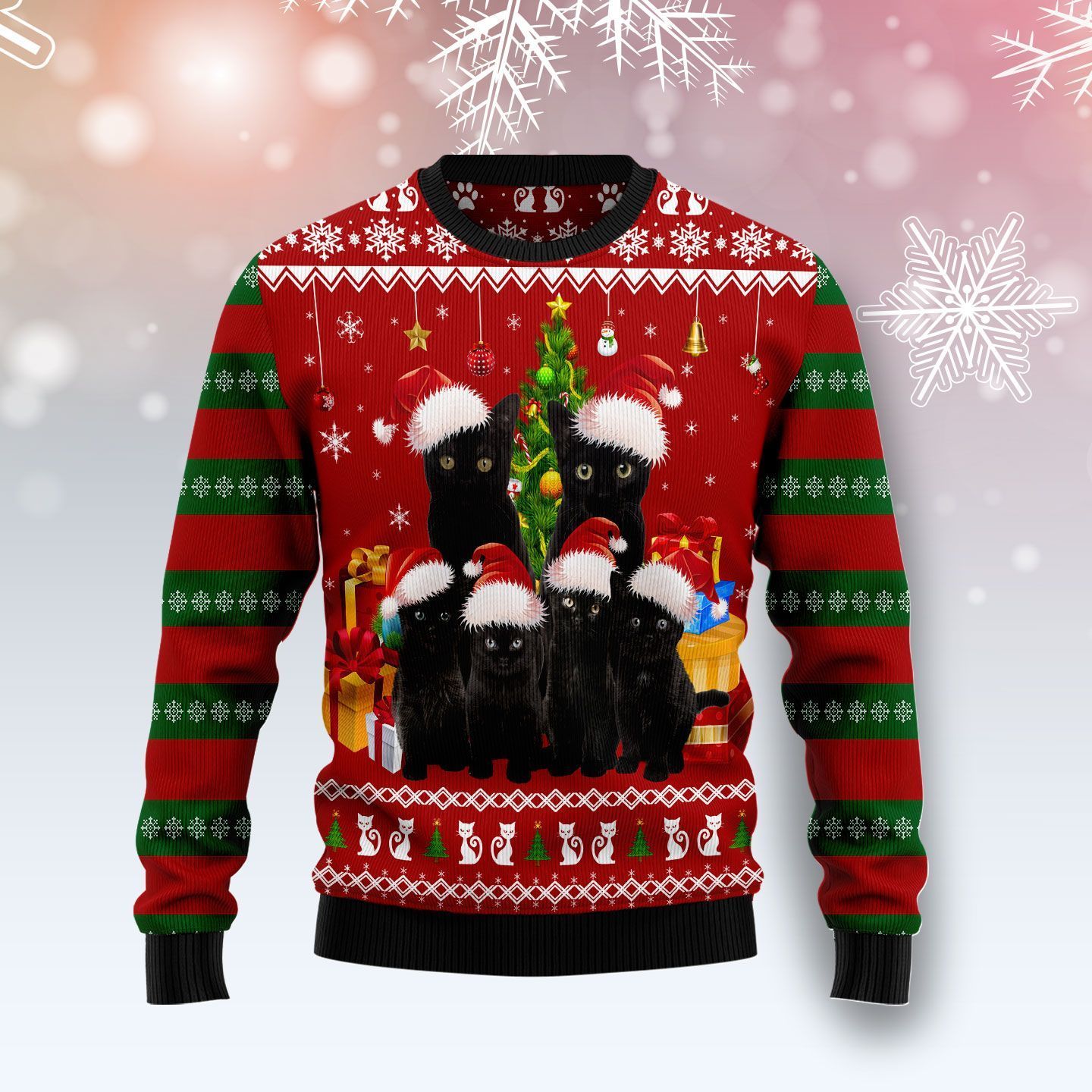 Black Cat Family Christmas Ugly Christmas Sweater For Men & Women Adult