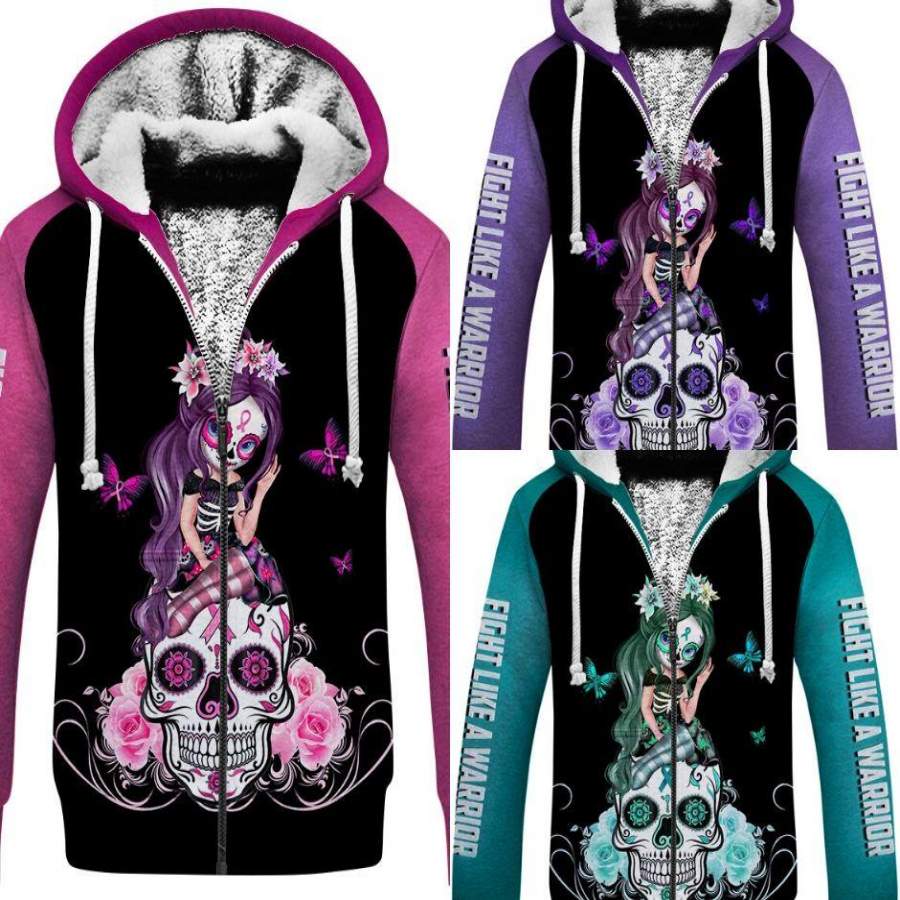 Multicolor Warrior Sugar Skull Girl Sherpa US Unisex Size Hoodie