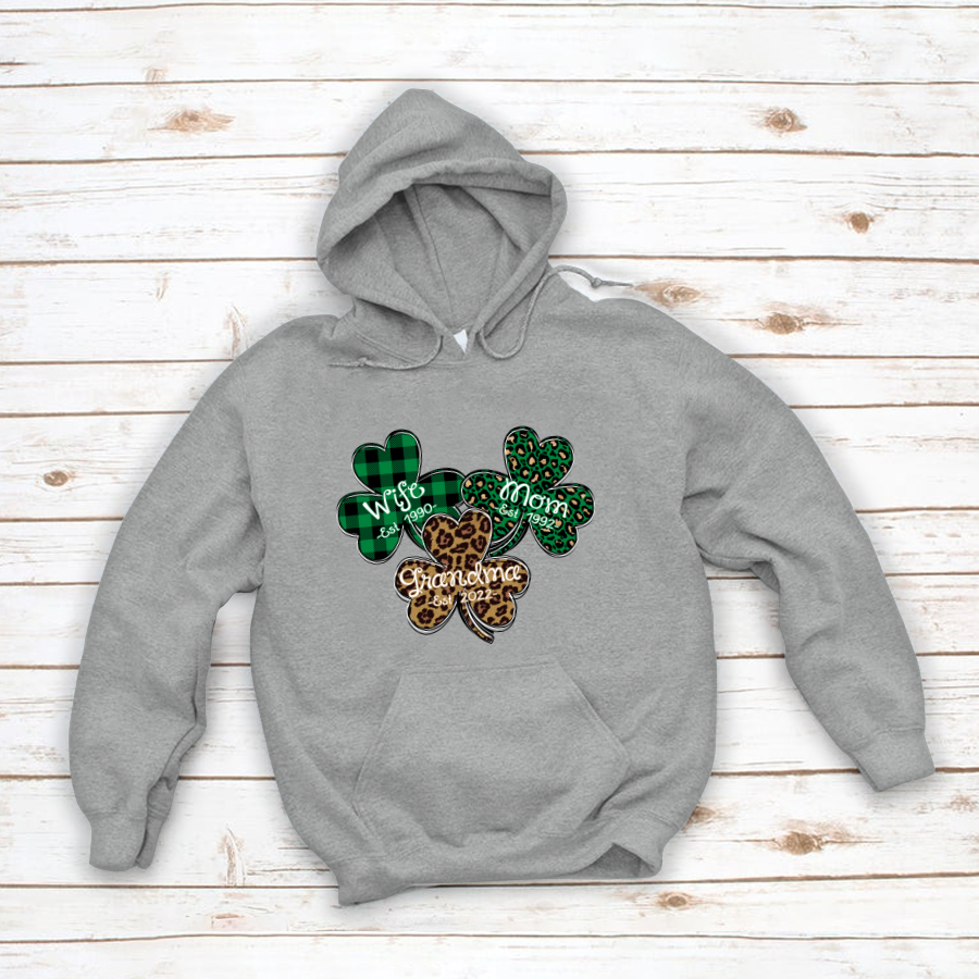 Patrick’S Day Shirt For Grandma Wife Mom Grandma Personalized Est Leopard Hoodie